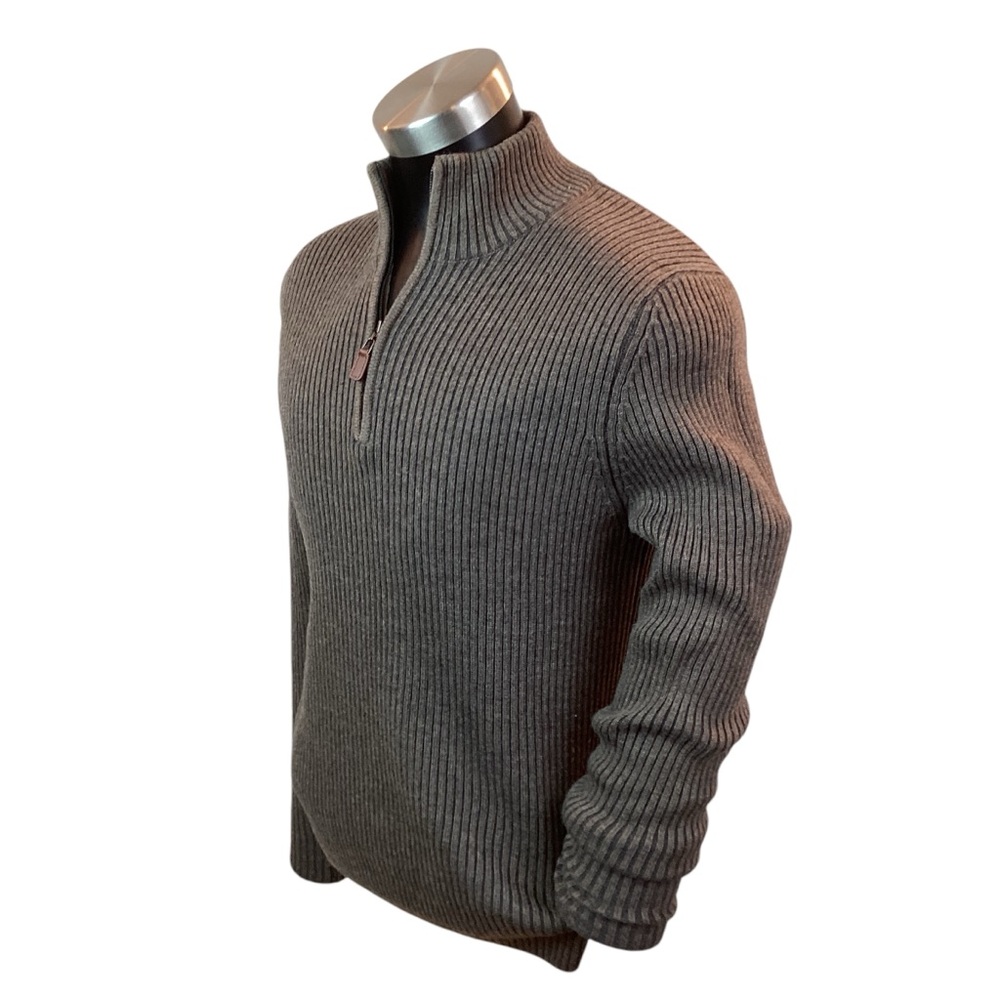 Scott Barber Merino Wool Ribbed 1/4 Zip Sweater Brown